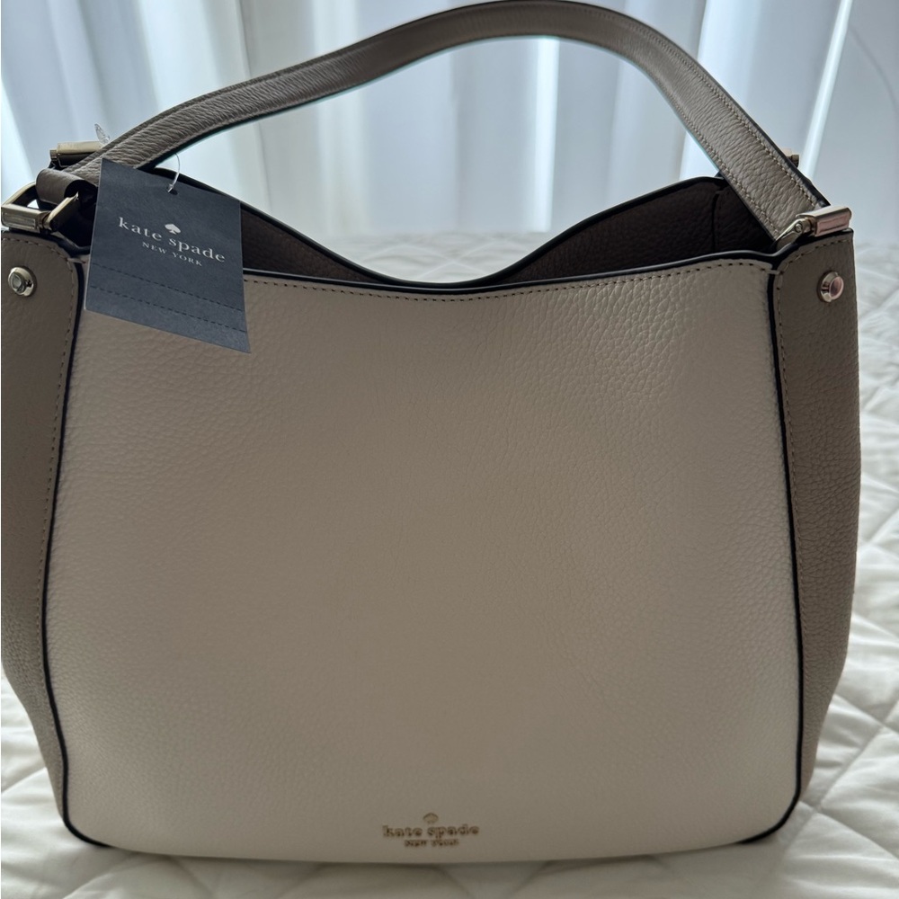 NWT Kate Spade Leila Medium Triple Compartment Shoulder Bag, Warm Sand and Beige - Picture 7 of 8